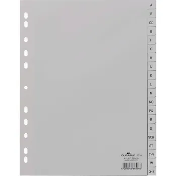 Archivační box DURABLE 6510, Rozdružovač plastový šedý, PP A4 euroděrování, 20 dělících listů A - Z