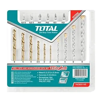 Vrták Sada vrtáků a hrotů Total, 16ks (TACSD3165)