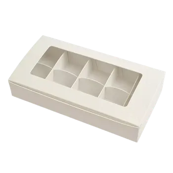 Dárková krabička Krabička na pralinky s mřížkou a průhledným okénkem - bílá kůže 16x8x3 cm