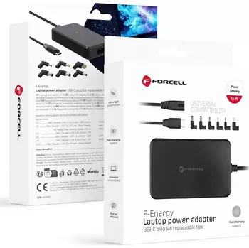 F-ENERGY E856 univerzální nabíječka notebooků 65W (6 adaptérů) - černý