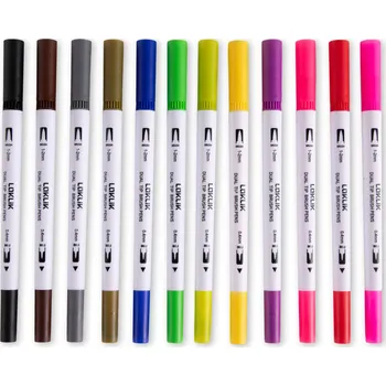 LOKLiK Dual Tip Brush Pens - 12 Colors