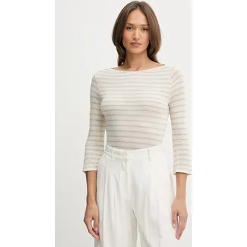 Tričko s dlouhým rukávem s příměsí lnu United Colors of Benetton 38O0D109X béžová 01X, vel. M