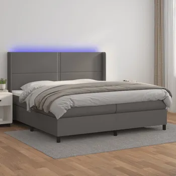 Postel vidaXL Box spring postel s matrací a LED 200x200 cm umělá kůže [3139346] Barva: Šedá