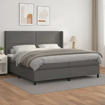 Postel vidaXL Box spring postel s matrací 200x200 cm umělá kůže [3132459] Barva: Šedá