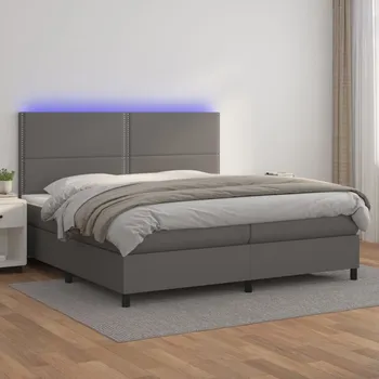 Postel vidaXL Box spring postel s matrací a LED 200x200 cm umělá kůže [3135907] Barva: Šedá