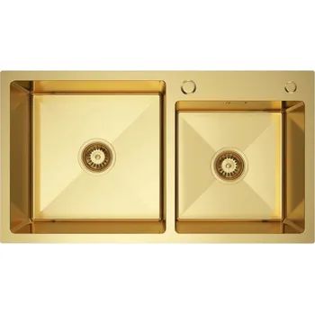 Nerezový dřez Dvoukomorový ocelový dřez zlatý 78 x 45 cm, Velazo VELAZ7845G