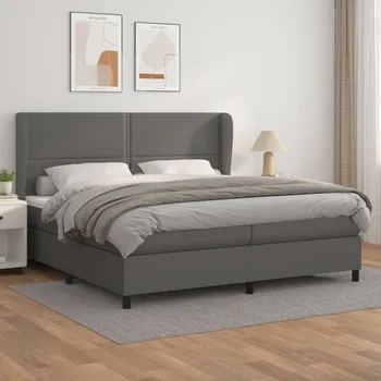 Postel vidaXL Box spring postel s matrací 200 x 200 cm umělá kůže [3128995] Barva: Šedá
