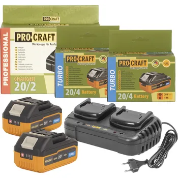 Sada dvě baterie 20V 4Ah Procraft 20/4 Turbo a nabíječka na dvě baterie 20/2 | S20-4TURBO/20-2