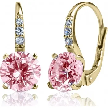 Náušnice Couple, Elegantní náušnice Joyce, žluté zlato s&nbsp;růžovými zirkony, Patent dámský, 585-66-3-0220.0Z00.0.00.108.08