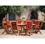 Zahradní jídelní sada světlé akáciové dřevo stůl a židle s červenými polstry 8místný set rustikální design Beliani
