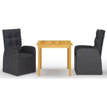 3dílný zahradní jídelní set černý Černý 3067717