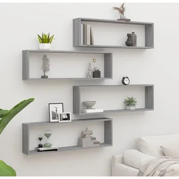 police vidaXL Nástěnné obdélníkové police 4 ks 100 x 15 x 30 cm [815910] Barva: šedá sonoma