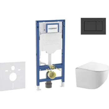 Klozet GEBERIT - Duofix Set předstěnové instalace, klozetu Gaia a sedátka softclose, tlačítko Sigma30, matná černá/černá SANI11CA5105B