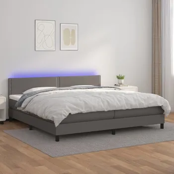 Postel vidaXL Box spring postel s matrací a LED 200x200 cm umělá kůže [3134183] Barva: Šedá