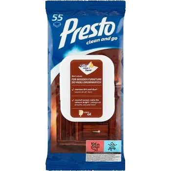 Utěrka Vlhčené ubrousky Presto na dřevěný nábytek, 55 ks