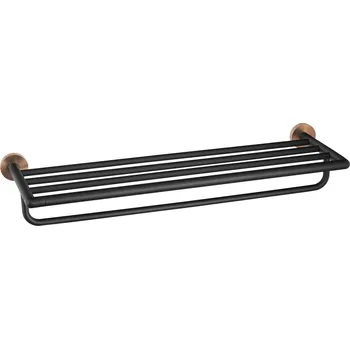 Mýdlenka LARISSA polička na ručníky s hrazdou 600mm, černá/měď mat WS029BC 60589