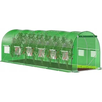 Obraz Fóliový tunel Springos 600 cm x 300 cm 18 m² zelený 13 oken UV-4