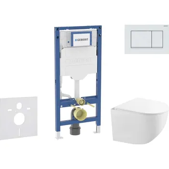 Klozet GEBERIT - Duofix Set předstěnové instalace, kompaktního klozetu Gaia a sedátka softclose, tlačítko Sigma30, bílá/bílá mat SANI11CA3149B