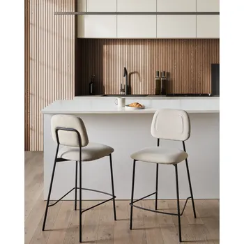 Barová židle Sada 2 barových židlí světle béžová sametové čalounění moderní stylový nábytek do jídelny kuchyně Beliani