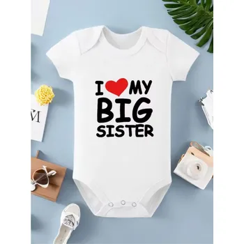 Bílé kojenecké body s krátkým rukávem a nápisem Motiv: I love my big sister, Velikost: 6-9 měsíců