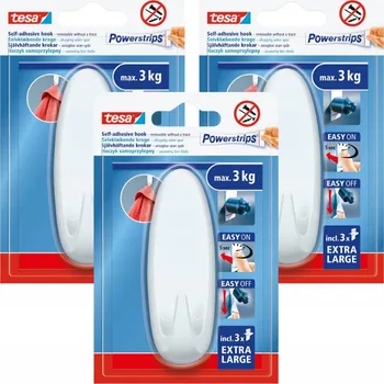 Věšák TESA POWERSTRIPS samolepicí Háček velký oválný bílý 3 kg x 3