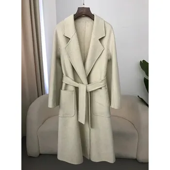 Dámský kabát Dlouhý kašmírový kabát – evropský styl, volný, elegantní Barva: Béžová, Velikost: S