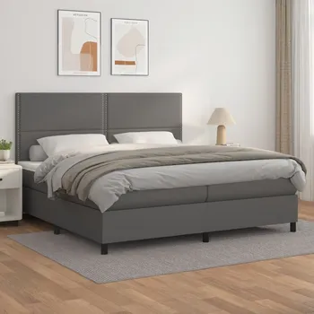 Postel vidaXL Box spring postel s matrací 200x200 cm umělá kůže [3142804] Barva: Šedá