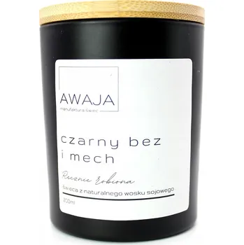 Svíčka Sójová svíčka černý bez a mechem – černá, vonná, ručně vyrobená, dárek