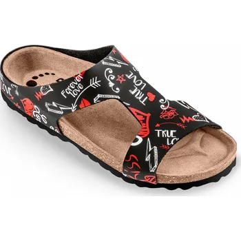 Dámská zdravotní obuv Pantofle korkové FORcare 204059 černá potisk láska 37