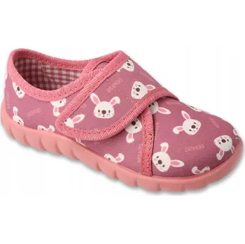 Dívčí obuv Bačkory papuče Befado FLEXI 457P001 barefoot růžové se zajíčky suchý zip velikost: 23