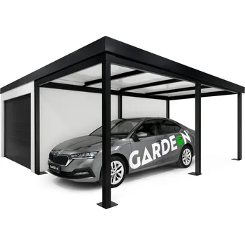 Přístřešek na auto GARDEON® Garáž s vraty Hörmann, oknem a pravým přístřeškem 3,5 m x 6 m
