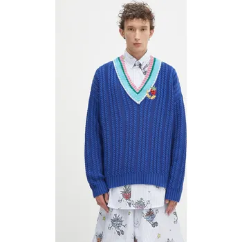 Pánský svetr Svetr Sky High Farm Cableknit v-neck, S, modrá, 55X