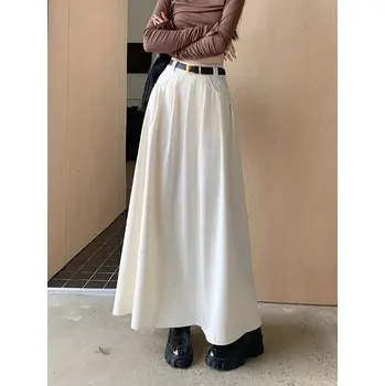 Dámská sukně Dlouhá sukně s vysokým pasem – ve střihu A Barva: Bílá, Velikost: L