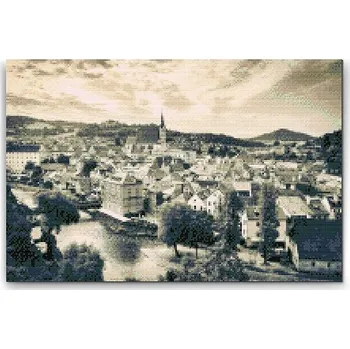 Diamantové malování Painting Queens Diamantové malování Český Krumlov v odstínech šedi, 80 × 120 cm, bez rámu, hranaté