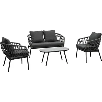 Jídelní set Zahradní set YORPONMOR 1+1+2, umělý ratan, antracit + vyzvednutí ZDARMA