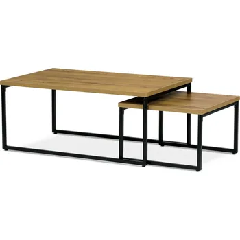 Konferenční stolek Sada 2 konferenčních stolů ZORORJOR, divoký dub, černý kov + vyzvednutí ZDARMA