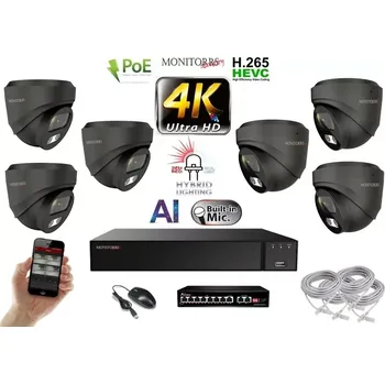 Kompletní kamerový systém MS AI Hybrid Light IP 6 kamerový set se switchem 8 Mpix GDome (6482K6B) (Monitorrs Security)