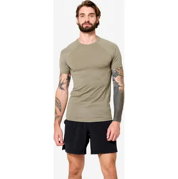 KIMJALY Pánské tričko s krátkým rukávem na jógu 2XL BÉŽOVÁ