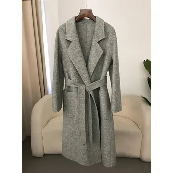 Dámský kabát Dlouhý kašmírový kabát – evropský styl, volný, elegantní Barva: Šedá, Velikost: S