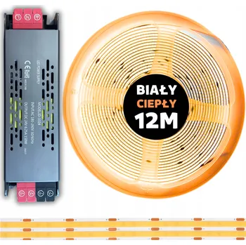 LED páska SADA 12M LED pásek COB 480 diod 3000K teplá bílá 24V 10W s napájecím zdrojem
