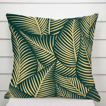 Povlak na dekorativní polštářek Bavlněný povlak na polštář Sandra SA-569 Velké béžové listy na zeleném 40 x 40 cm