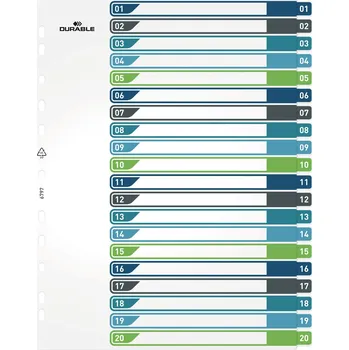 Archivační box Plastové rejstříky Durable popisovatelné na počítači A4 MAXI, 1-20 dělících listů