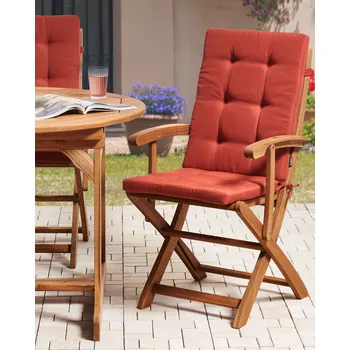 Sada 2 zahradních židlí světlé akáciové dřevo s červenými polstry skládací rustikální design Beliani