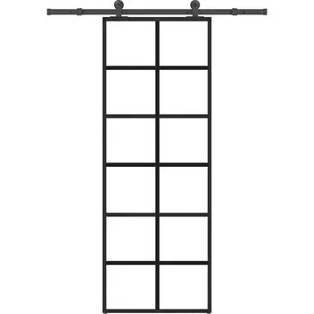 Interiérové dveře vidaXL Posuvné dveře s kováním 76x205 cm ESG sklo a hliník [3332839]