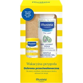 Přípravek na opalování MUSTELA Sada Prázdninové Dobrodružství tyčinka SPF 50 + gel na mytí 100ml