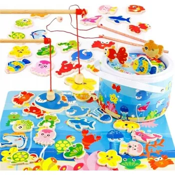 Dřevěná hračka Dovednostní hra Rybaření Dřevěné Rybičky Magnet Pruty Puzzle Baby Toys