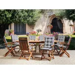 Zahradní jídelní sada světlé akáciové dřevo stůl a židle šedá melanž polstry 8místný set rustikální design Beliani
