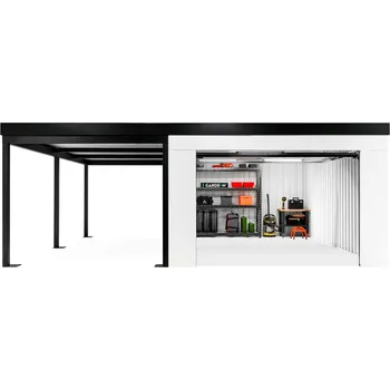 Přístřešek na auto GARDEON® Garáž s vraty Hörmann, oknem a levým přístřeškem 4 m x 5 m