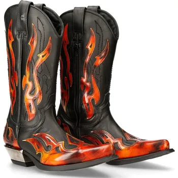 Pánská zimní obuv boty kožené dámské - Flame Biker (7921-S2) Black-Orange - NEW ROCK - M.7921-S2 - 46