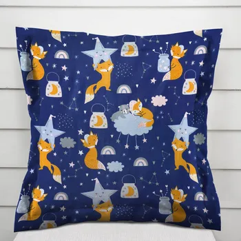 Povlak na dekorativní polštářek Dětský bavlněný povlak na polštář s lemem Sandra SA-281 Lišky na večerní obloze 40 x 60 cm